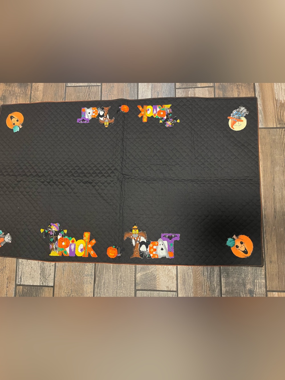 Halloween Quilted Table Runner with Pumpkin & Trick-or-Treat Motifs
